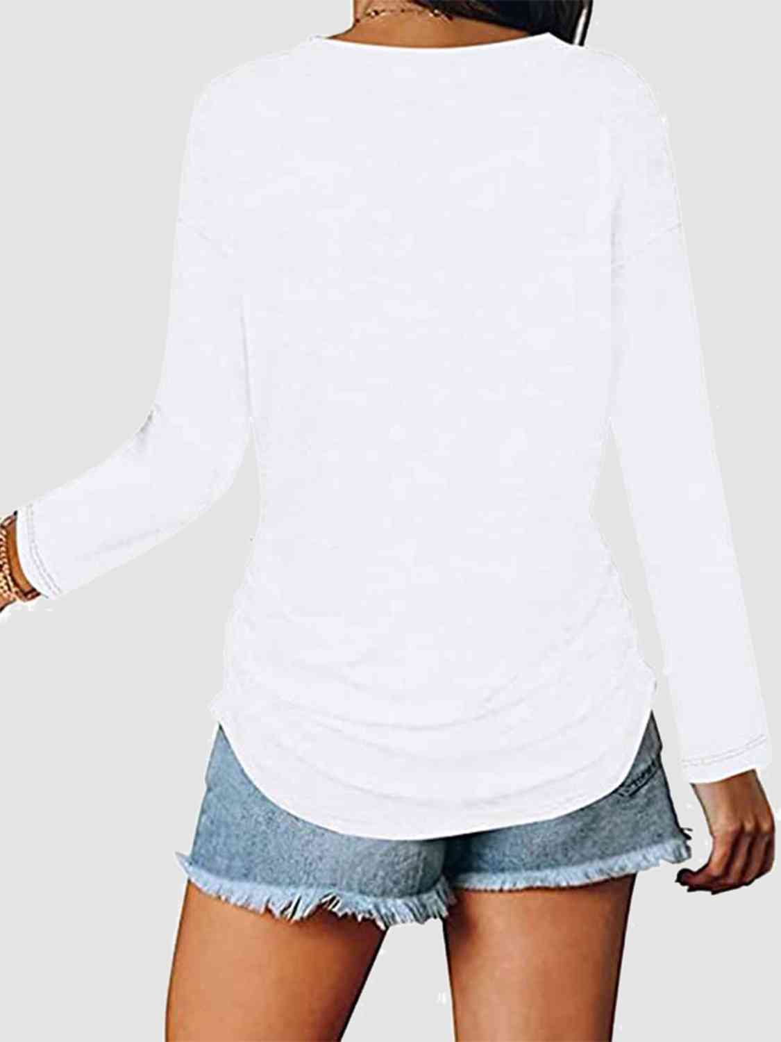 Ruched V-Neck Long Sleeve T-Shirt