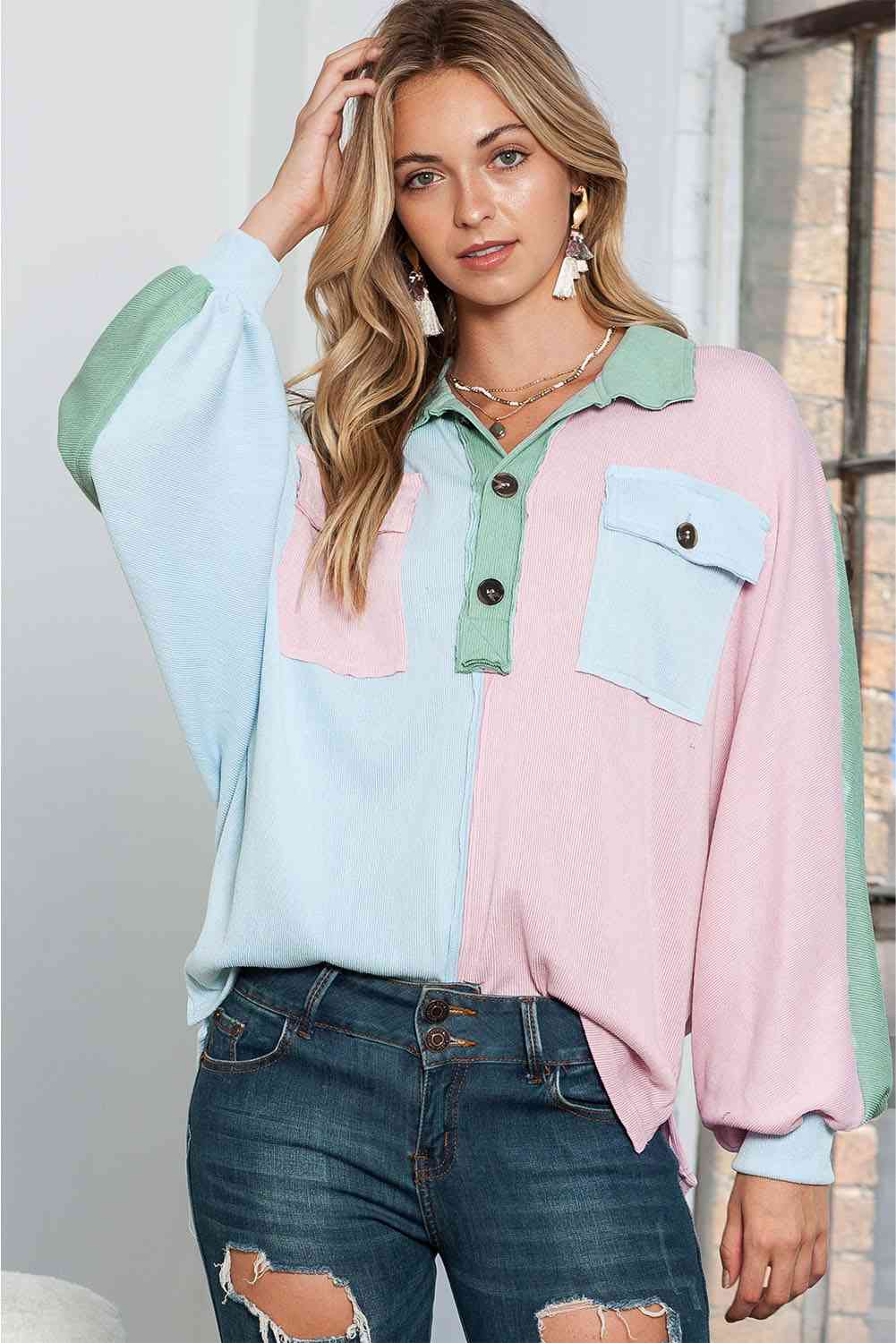 Multicolor Buttoned Long Sleeve Blouse