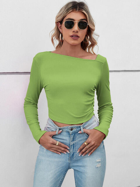 Asymmetrical Neck Long Sleeve T-Shirt